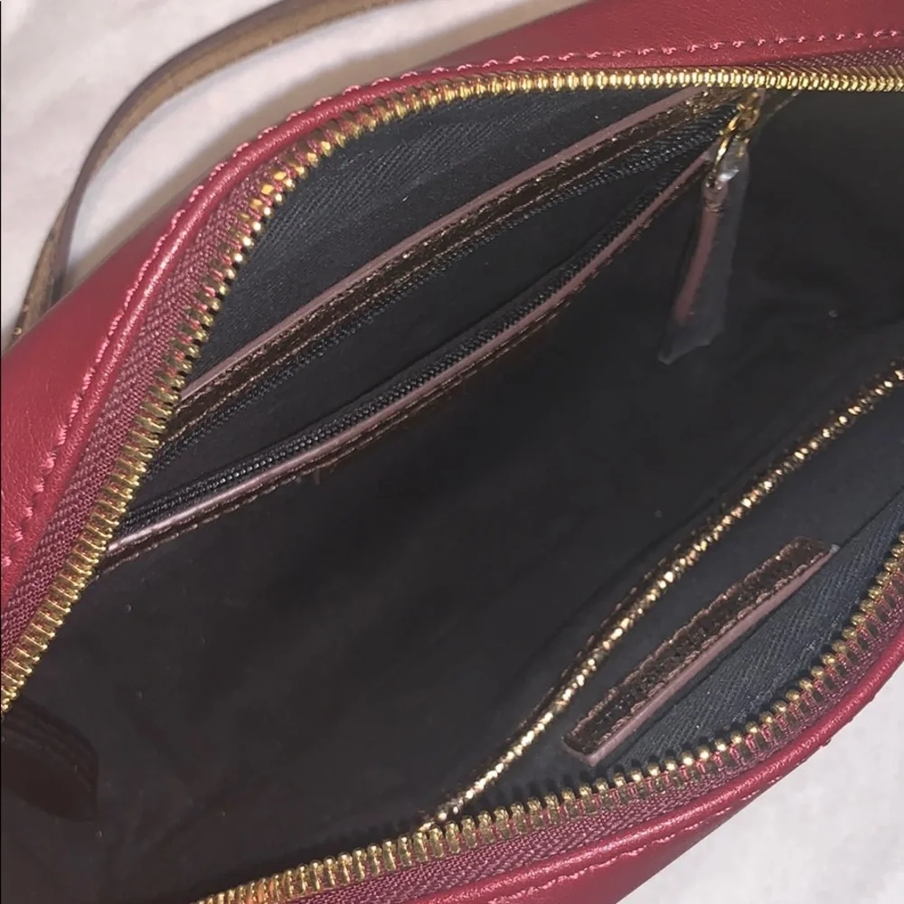 Genuine Leather Maroon w Gold Straps Crossbody‎ Bag - Picture 6 of 8